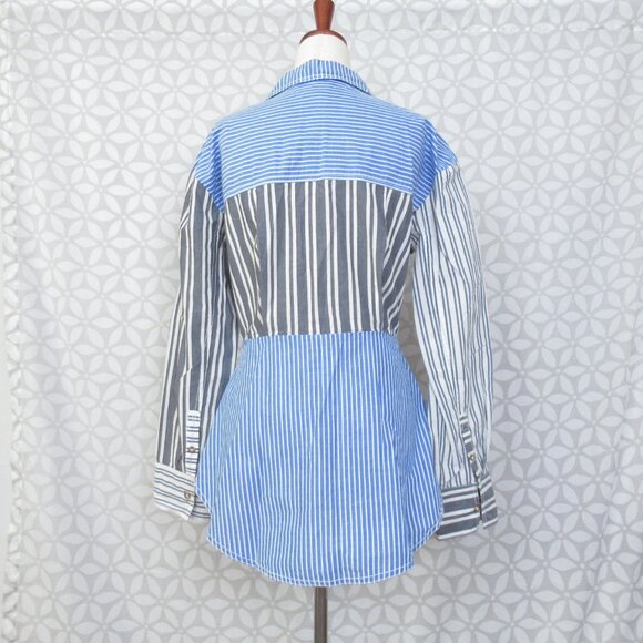 Anthropologie Pilcro Reworked Mixed Stripe Buttondown Shirt Blue Small - Picture 5 of 8